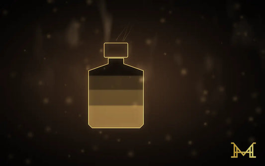 Parfümflakon mit goldener Sanduhr, Sinnbild für die Haltbarkeit von Parfum